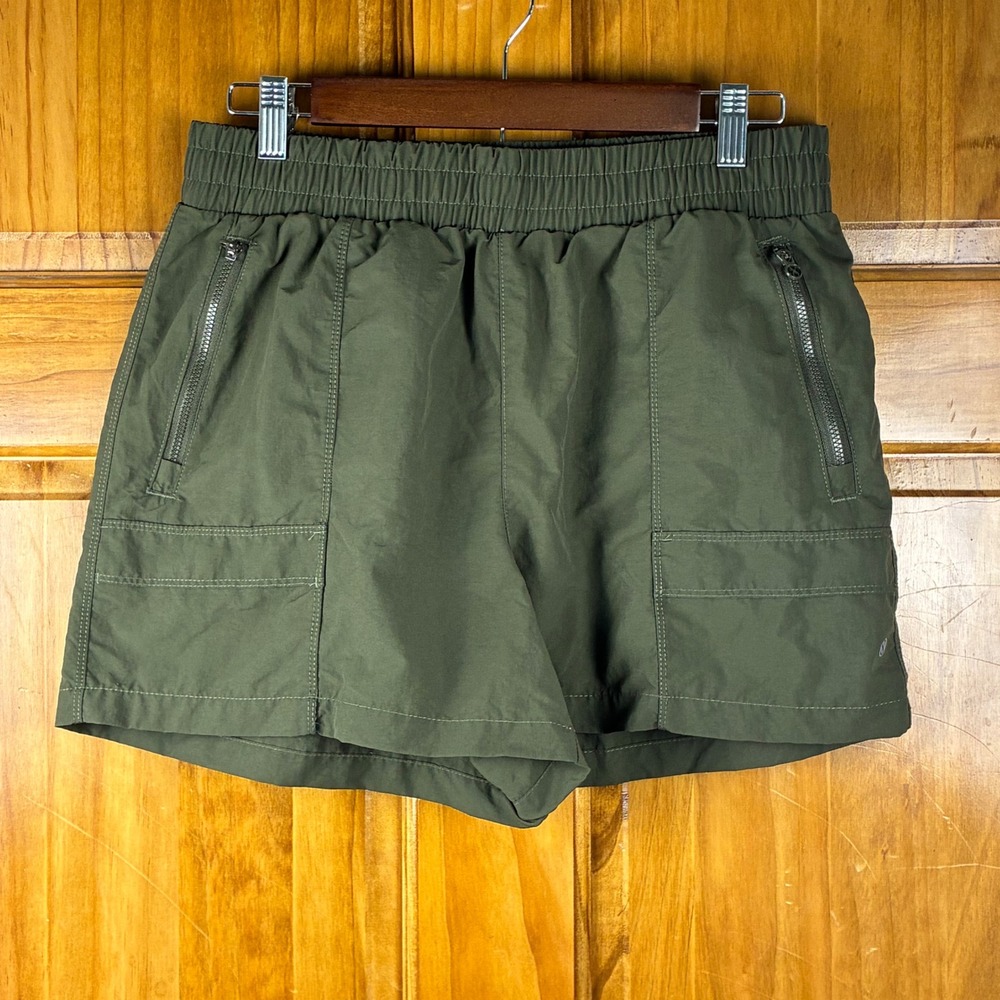 Layer 8 Womens Med Qwick-Dry Cargo Shorts Dark Green Elastic Waist Gorpcore